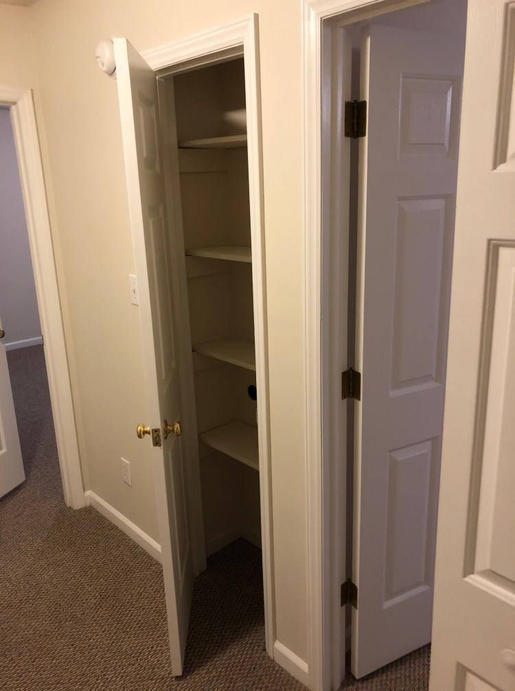 Linen closet in the upstairs hallway